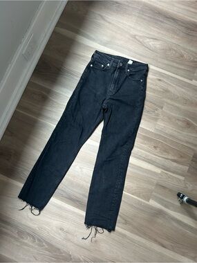 H&M Black High-Rise Straight Jeans with Frayed Hem